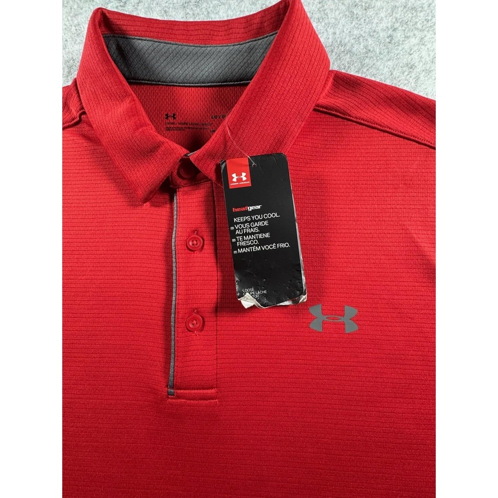 Under Armour HeatGear Polo Shirt Mens Large Red Golf Performance Knit NEW - Picture 3 of 16